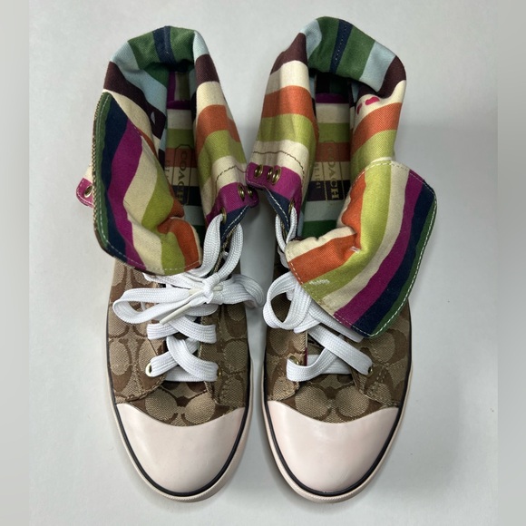 Coach Signature Bonney High Top Sneakers A1283 Tan and Brown Size 9M - Picture 2 of 13